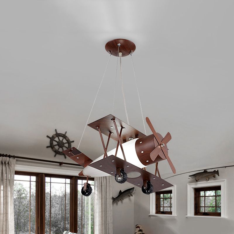 Kids Bloe Blue Chandelier Coffee Finish Biplane Plafond Suspension Lampe avec Opal Glass Shade