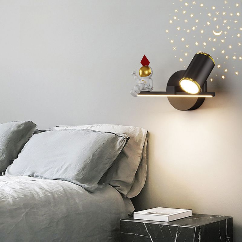 Kids Astronaut Wall Lamp Metal Sconce Lighting in Black and Gold for Bedroom