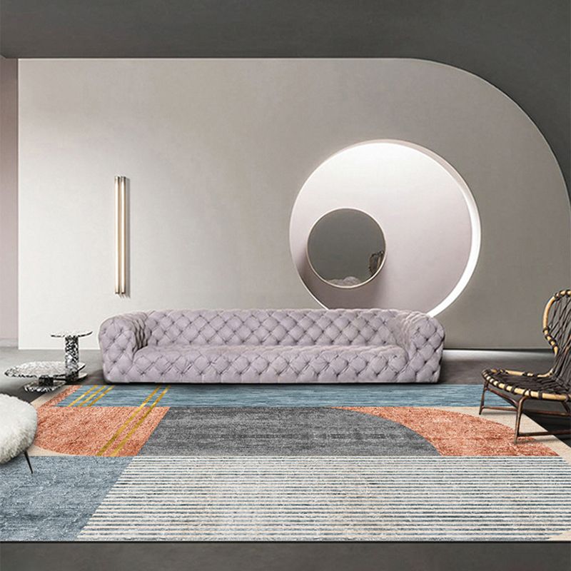 Modern Color-Blocked Carpet Blue Polyester Area Rug Stain Resistant Rug for Living Room