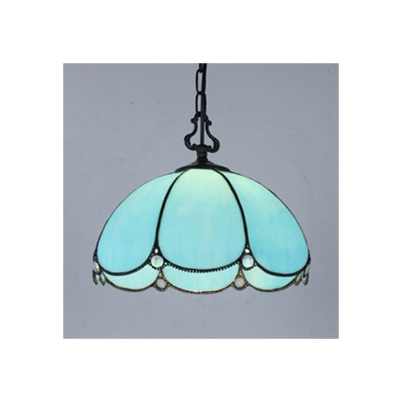 Lámpara colgante de flores de Tiffany 1 Bulbo azul/transparente de vidrio cortado a mano Costilete Pendiente para comedor