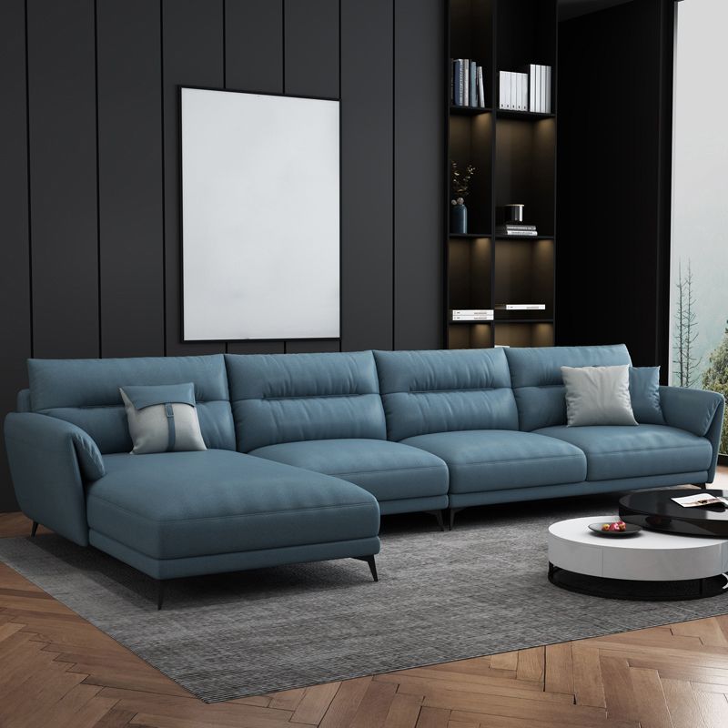 Contemporary 4-Seater Sectional with Pillow Top Arms in Faux Leather