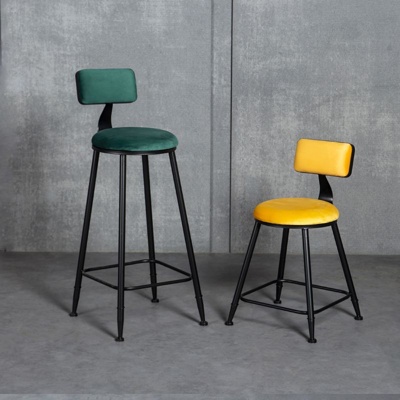 Industrial Armless Backrest Counter Stool Steel Cafe Bar Stool with Velvet Cushion