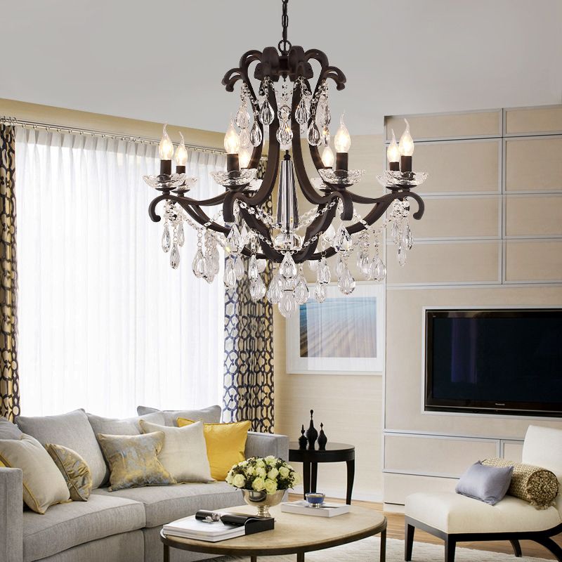 Candelabra Metall Kronleuchter klassisches Wohnzimmer Suspension Anhänger Licht in Schwarz mit Kristallakzent