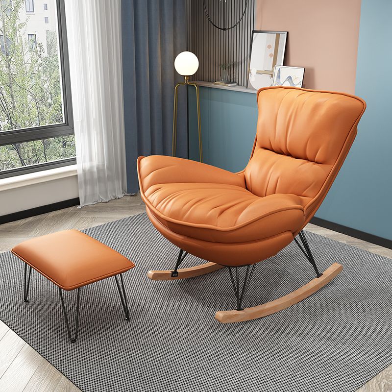 Modern Glider Chair Solid Color Faux Leather Rocking Chair with Cushions