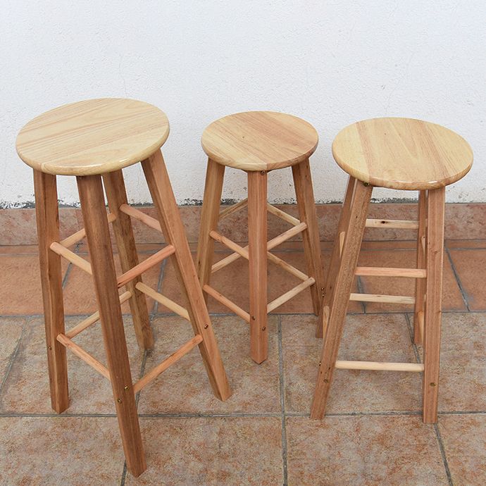 Modern Round Backless Stool Oak Solid Wood Bar Stool in Natural