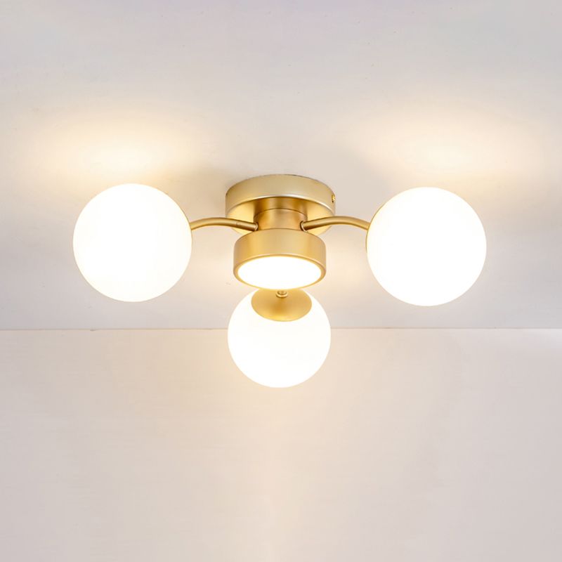 Modern Flush Light Fixtures Glass Sphere Flush Mount Lamp in Gold for Living Room