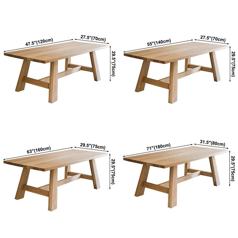 Rectangle Pine Wood Dining Table Modern Table in Nature with Wooden Trestle Base