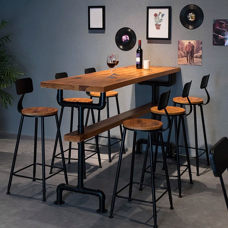 Modern Pub Height Dining Table Iron Solid Wood Pub Table for Living Room