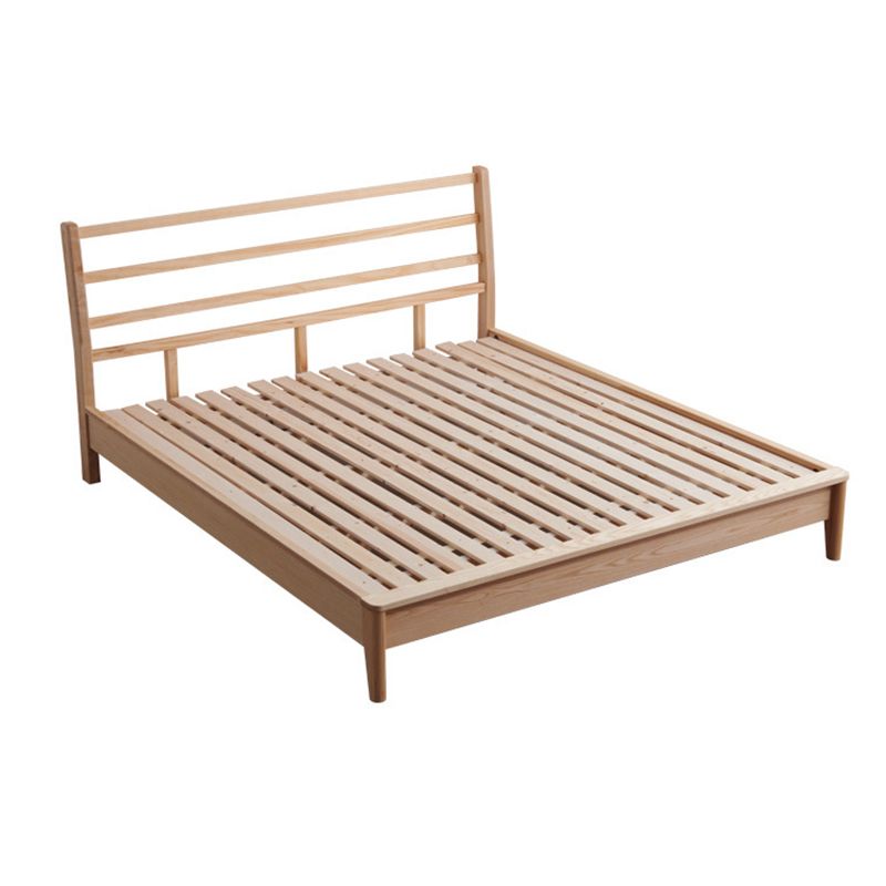 Nordic Solid Wood Bed Frame with Headboard 35.4-inch High Panel Bed in Ash