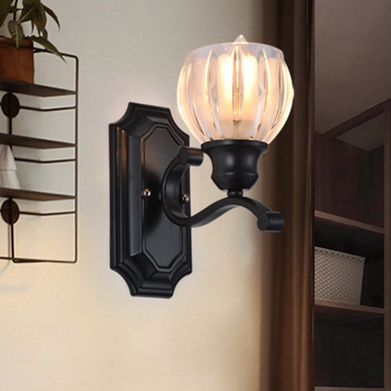 Globe Living Room Wall Sconce Vintage Frosted Glass 1-Light Black Wall Mounted Light Fixture