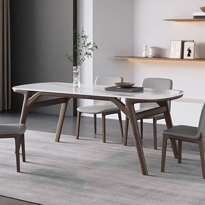 Contemporary Dining Table Stone and Wood Dinette Table for Dining Room