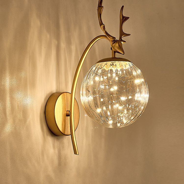 Spherical Wall Sconce with Antlers Nordic Luxury Style Glass Sconces for Living Room Bedroom