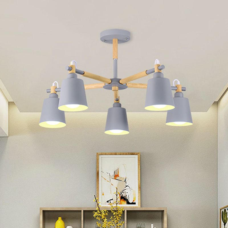 Esszimmer Anhängerlampe moderner Holzminimalismus hängende Licht mit Abwärts -Metall -Cloke -Schatten