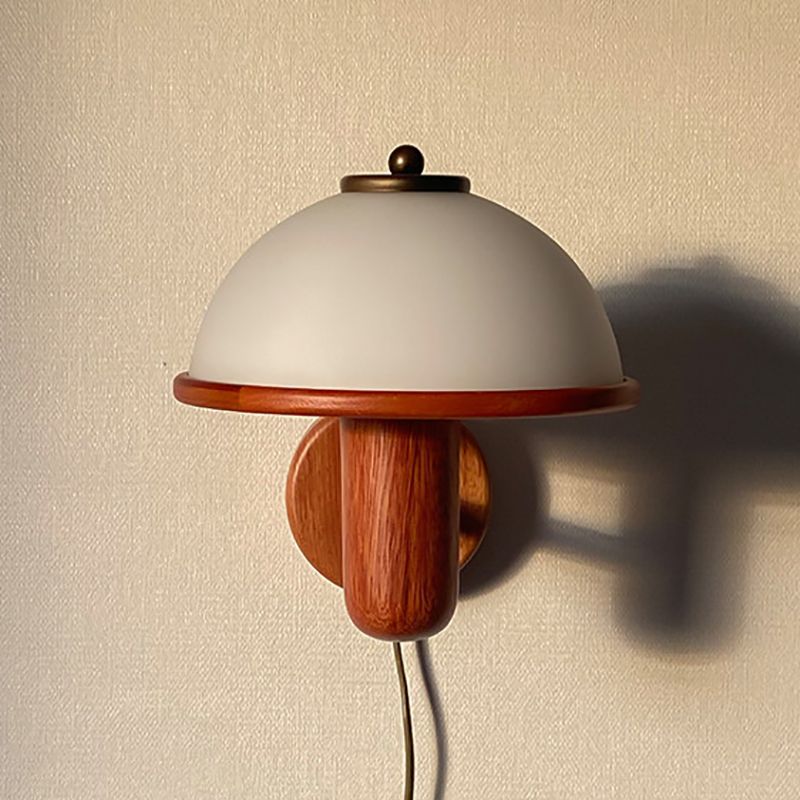 Modern Wooden Wall Lamp Glass Shade Wall Sconce Lighting for Bedroom