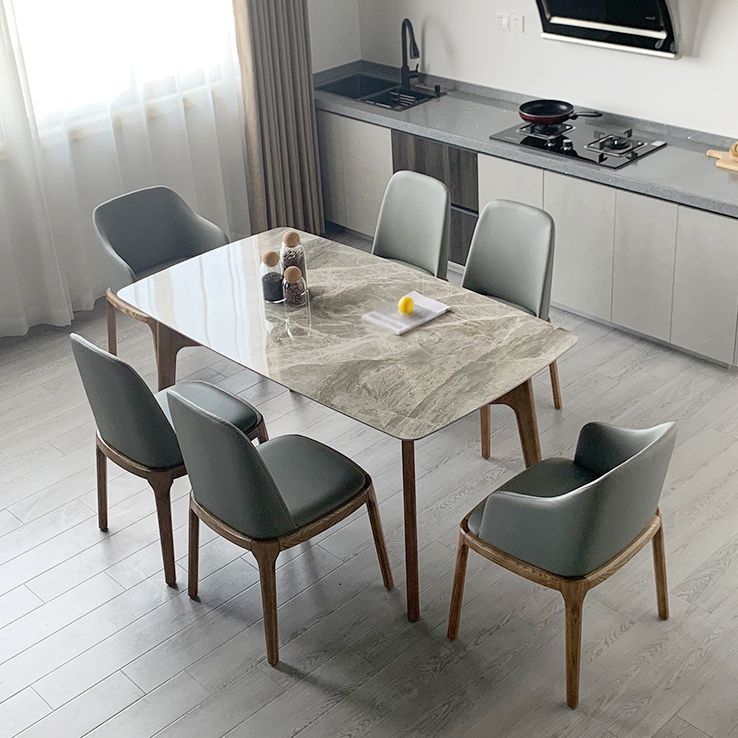 Mid-century Dining Table Rectangle 4-foot Solid Wood Table with Stone Top