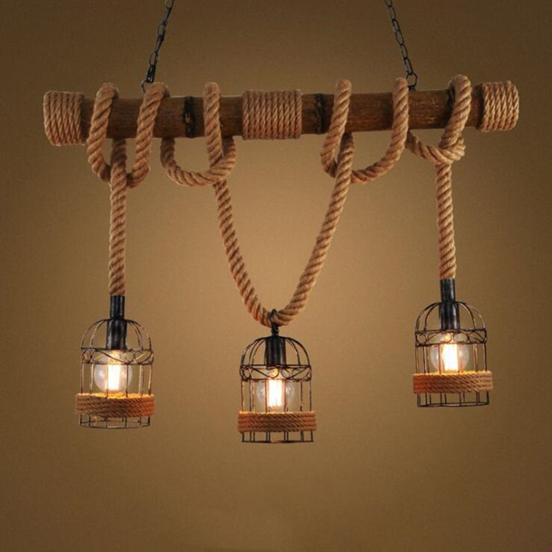 Birdcage Island Lighting Metallic Retro Industrial Style Pendant Lighting Fixtures for Restaurant