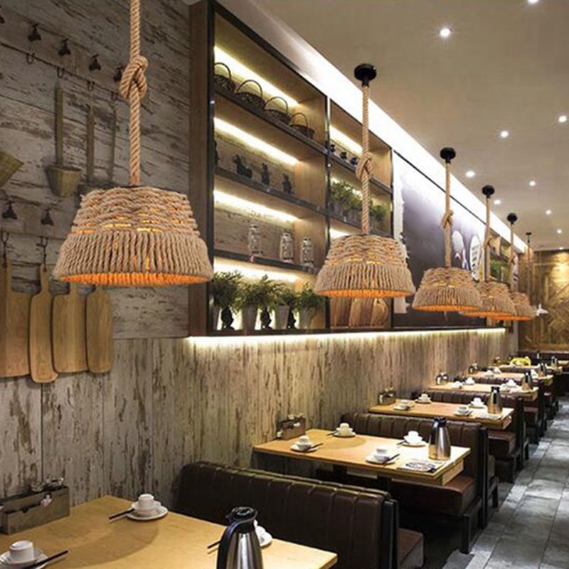 Canna intrecciata a mano a sospensione Light Industrial Style Industrial Stiro battuto con tonalità affusolata per il ristorante