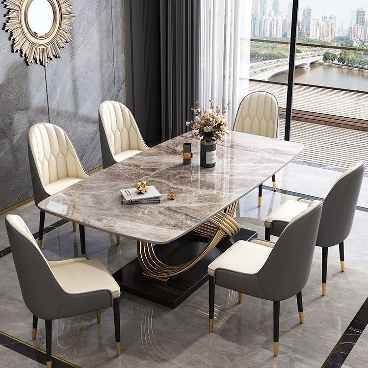 Stone Top Dining Table Contemporary Dining Table with Pedestal Base