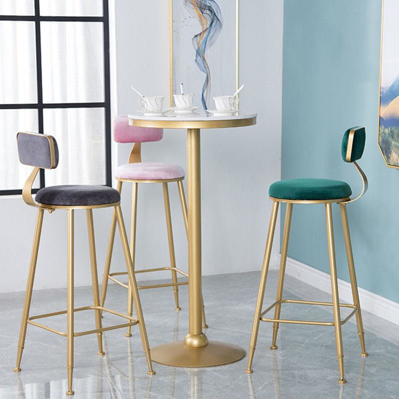 Nordic Backrest Armless Counter Stool Iron Kitchen Bar Stool with Velvet Cushion and Pedal