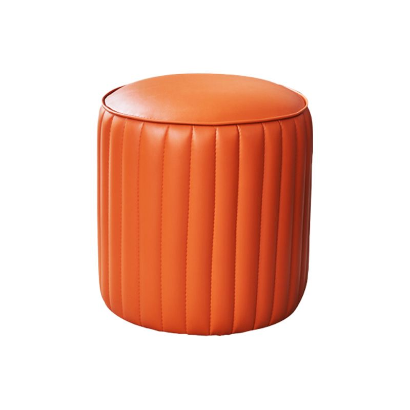 Orange Leather Solid Color Pouf Round Water Resistant Indoor Pouf