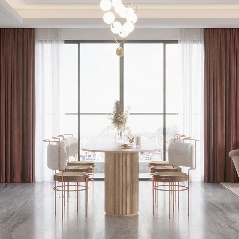 Natural Double Pedestal Dining Table Modern Oval Wood Home Dinner Room Kitchen Table