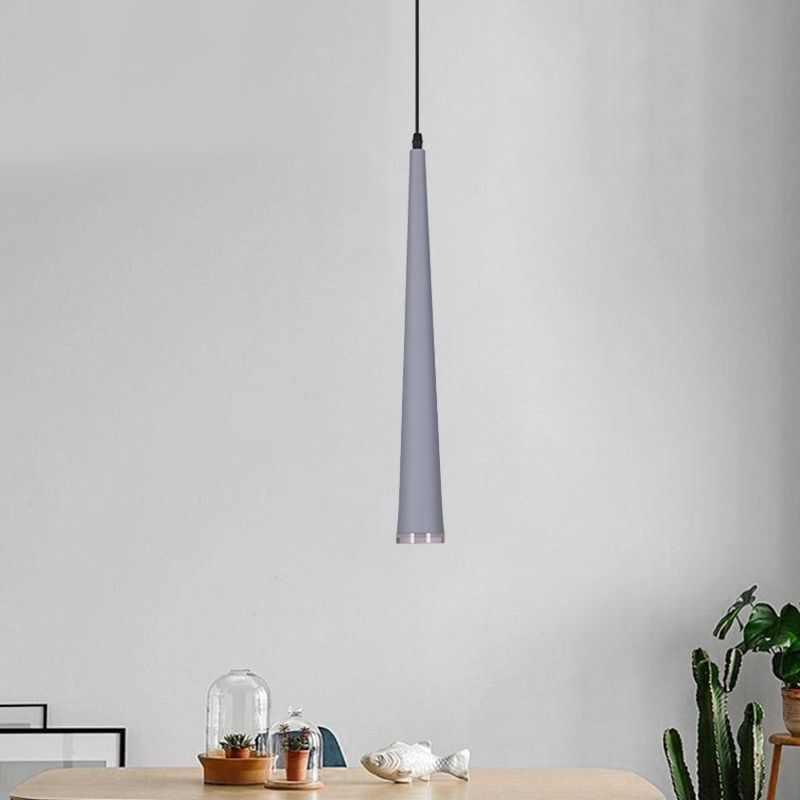 Tapering Mini Hanging Pendant Macaron Metal 1 Bulb Grey/White/Red Suspended Lighting Fixture over Table