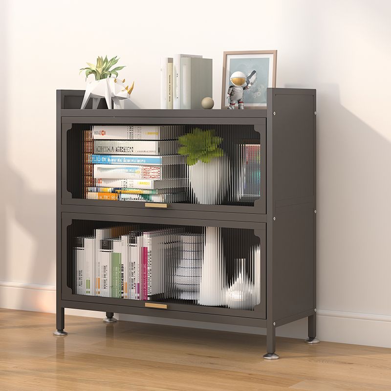 Industrial Style Metal Bookshelf Closed Back Shelf Bookcase with Doors