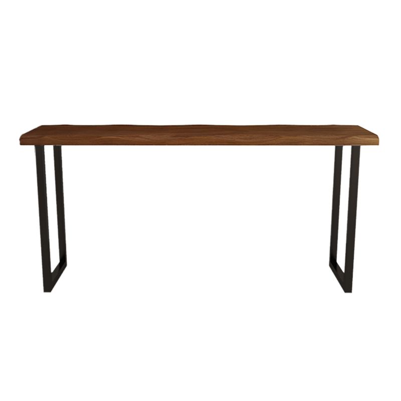 Rectangle Pine Wood Top Bar Table Industrial Bistro Table with Double Pedestal in Black