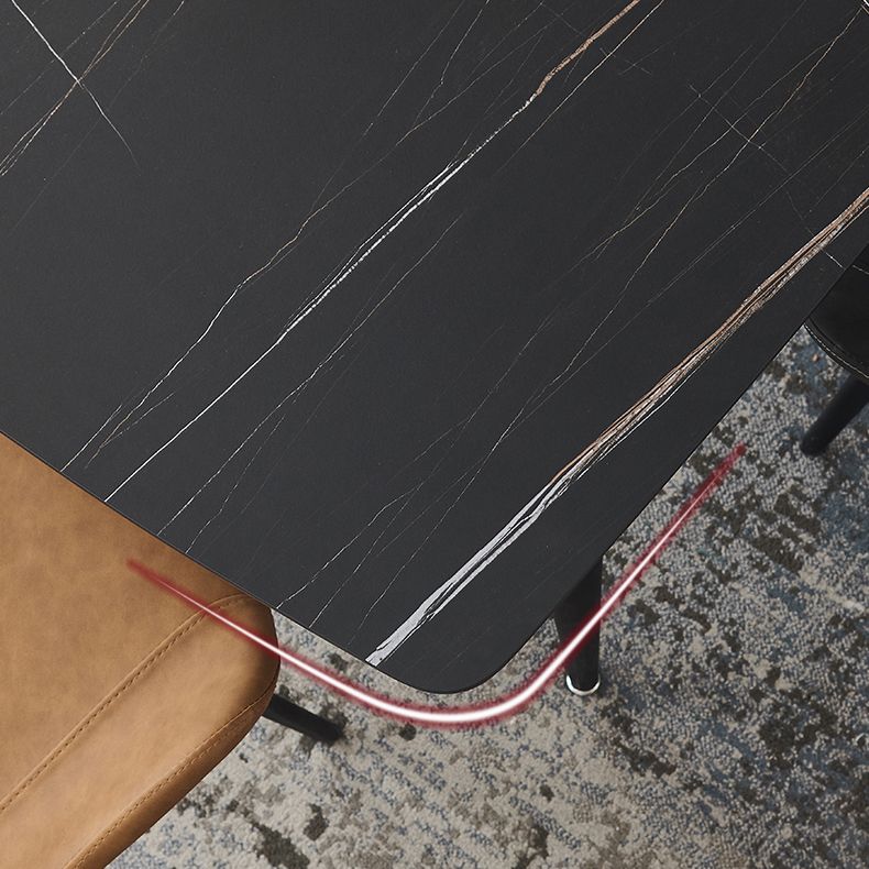 Metal Industrial Rectangle Dining Table Black Sintered Stone Top Table with 4 Legs