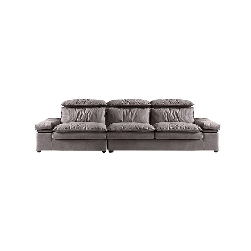 Armless Sofa Bed with Pillow Back Leather Sofa with Grey Solid Wood Frame