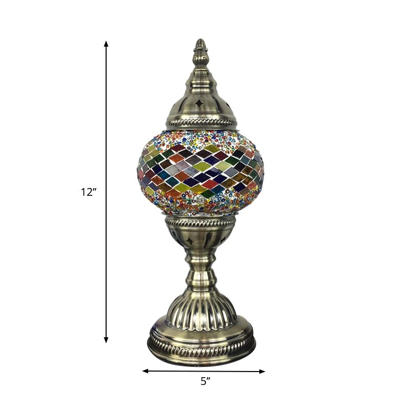 1 Glühbirnenkaffeehaus Tisch leichte traditionelle Messingschisch -Lampe mit Ball Rot/Blau/See Blue Glass Schatten