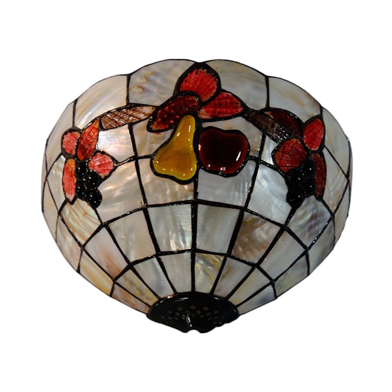 Petal Dining Room Wall Light with Fruits Shell Tiffany Antique Wall Sconce in Beige for Hotel