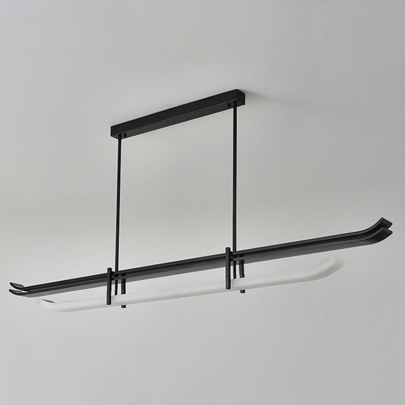 Contemporary Hanging Light Black LED Island Light Fixture with Metal for Dining Room