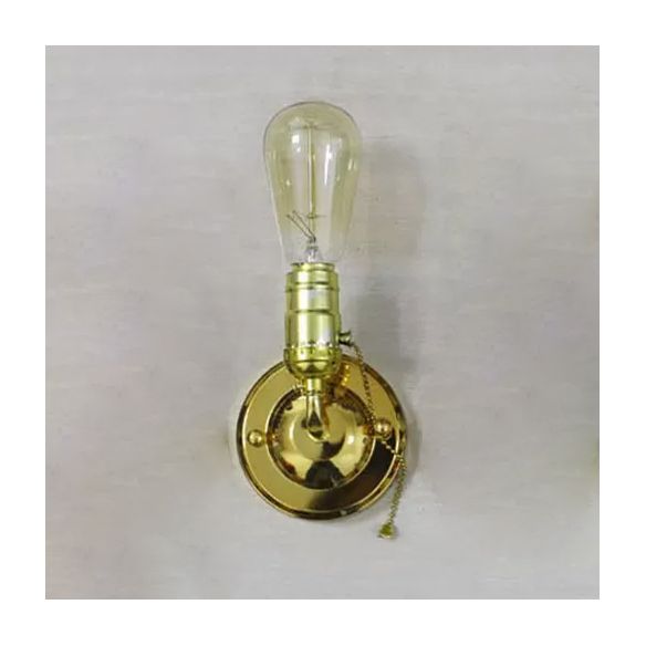 1 Light Wall Sconce Industrial Vintage Open Bulb Metal Wall Lighting with Pull Chain in Black/Silver for Bedroom