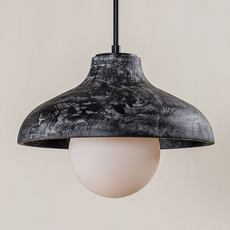 Cone Wood Hanging Light 1 Bulb Pendant Light with Globe Glass Shade for Dinning Room