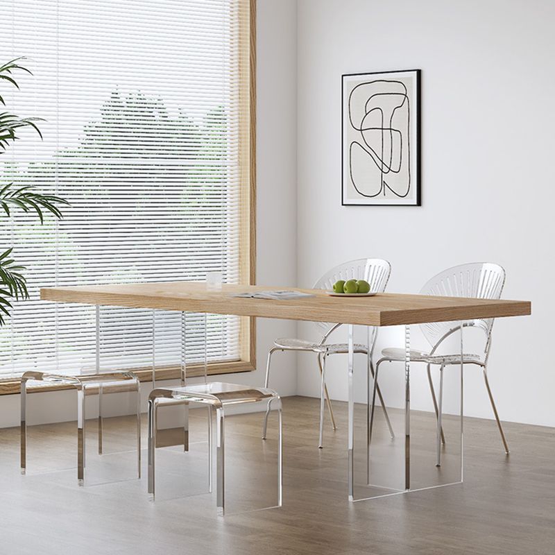 Modern Dining Room Set 1/2/5 Pcs Solid Wood Top Table with Acrylic Chairs