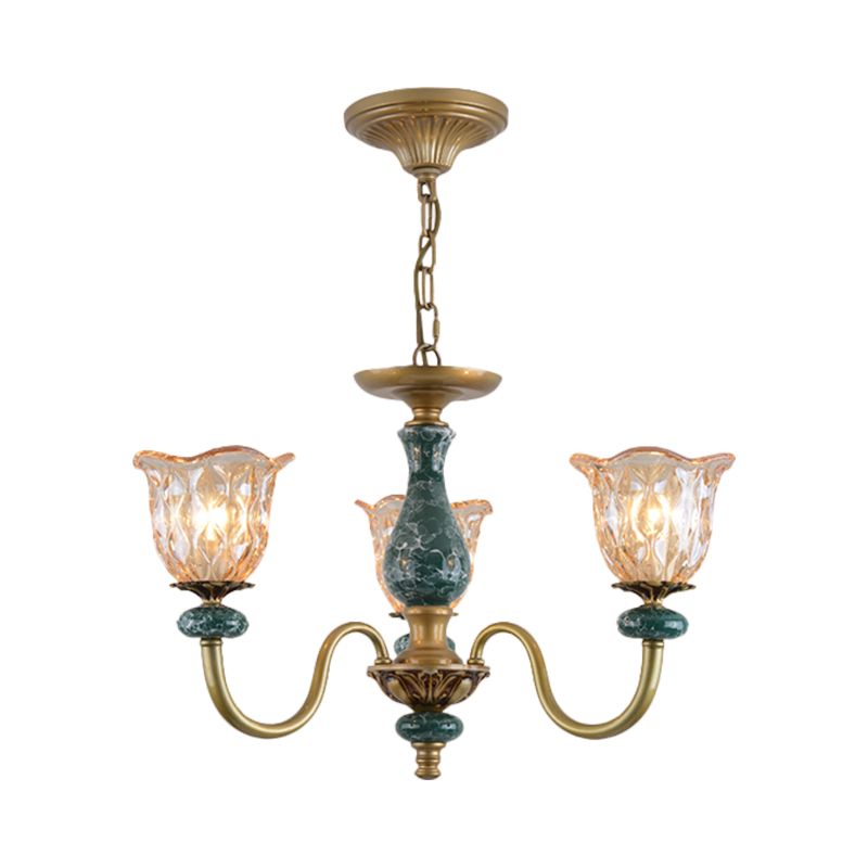 Chandelier pendentif à fleurs de campagne 3/5/6 têtes de suspension en verre bronzé lumière en laiton avec accent en céramique