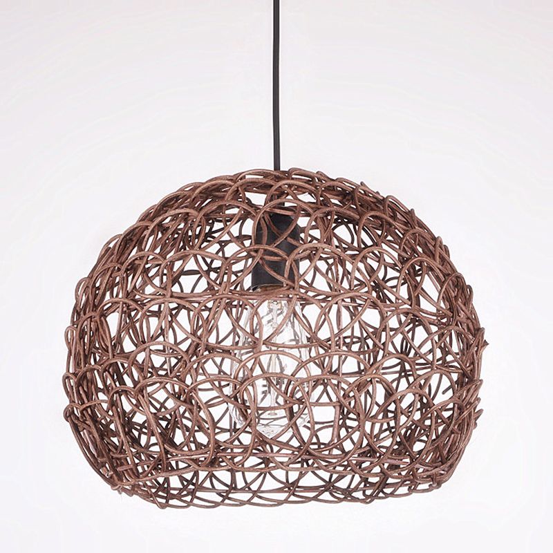 Dome Shade Pendant Light Contemporary Rattan Single-Bulb Restaurant Suspension Light Fixture