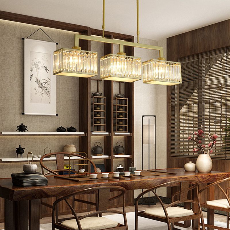 Modern Rectangle Shade Island Pendant Crystal Multi Lights Island Light for Restaurant