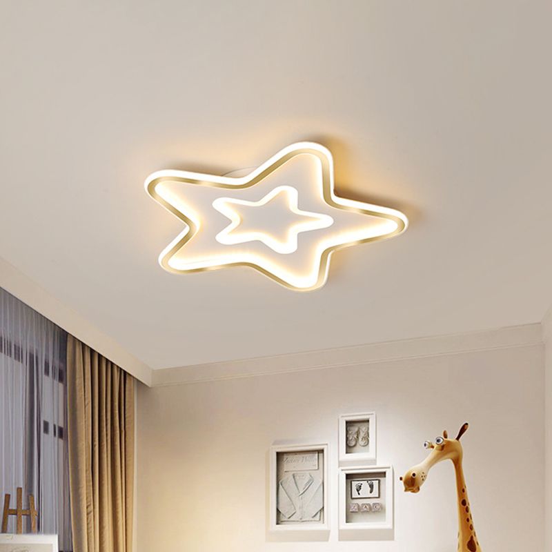 Extra Thin Star/Square/Triangle Flush Light Contemporary Metal Polished Gold LED Ceiling Mount Lamp for Baby Room