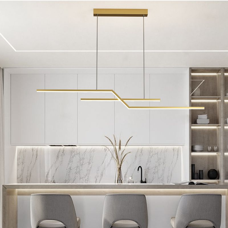 2 Light Linear Island Lighting Modernism Metal Chandelier Light Fixture for Dining Room