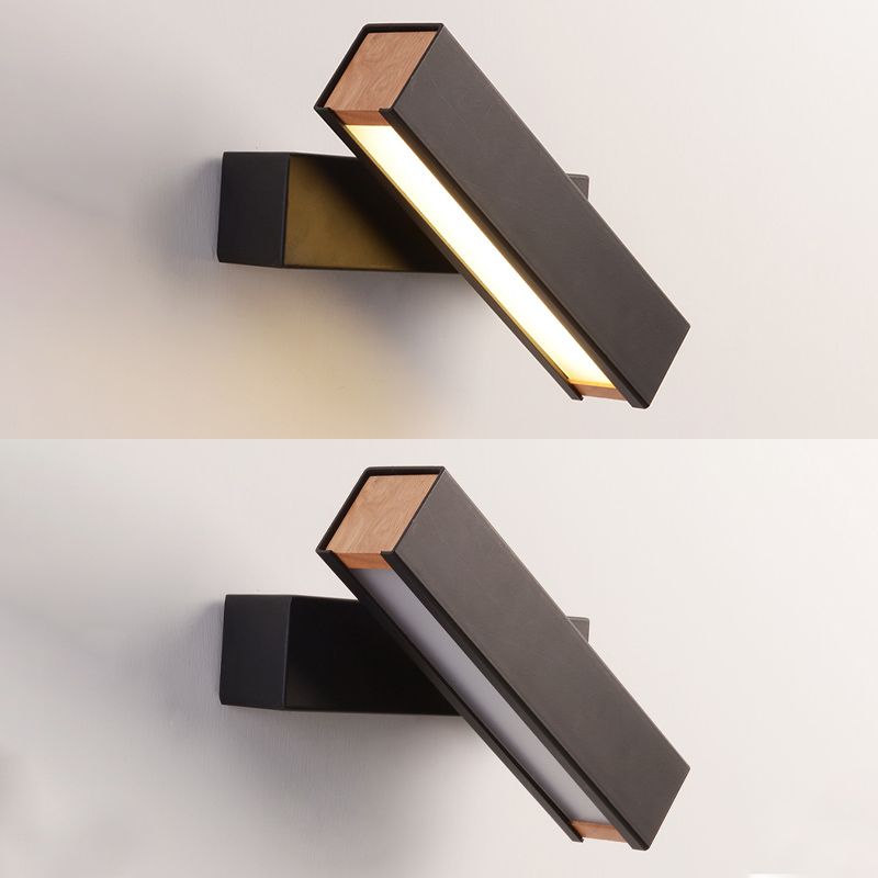 Hölzerne rechteckige LED -Wandleuchten in der modernen Einfachheit Schmiedeeisenwandlampe mit Acrylschatten