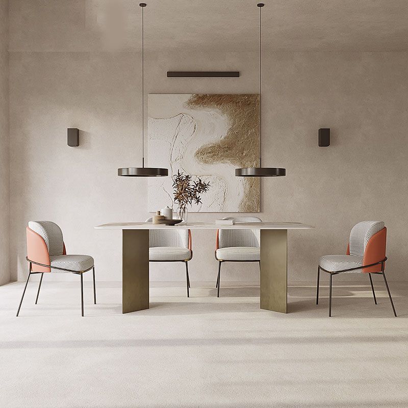 Sintered Stone Dining Table Set 1/5/7 Pcs Rectangle Dining Table and Linen Dining Chairs