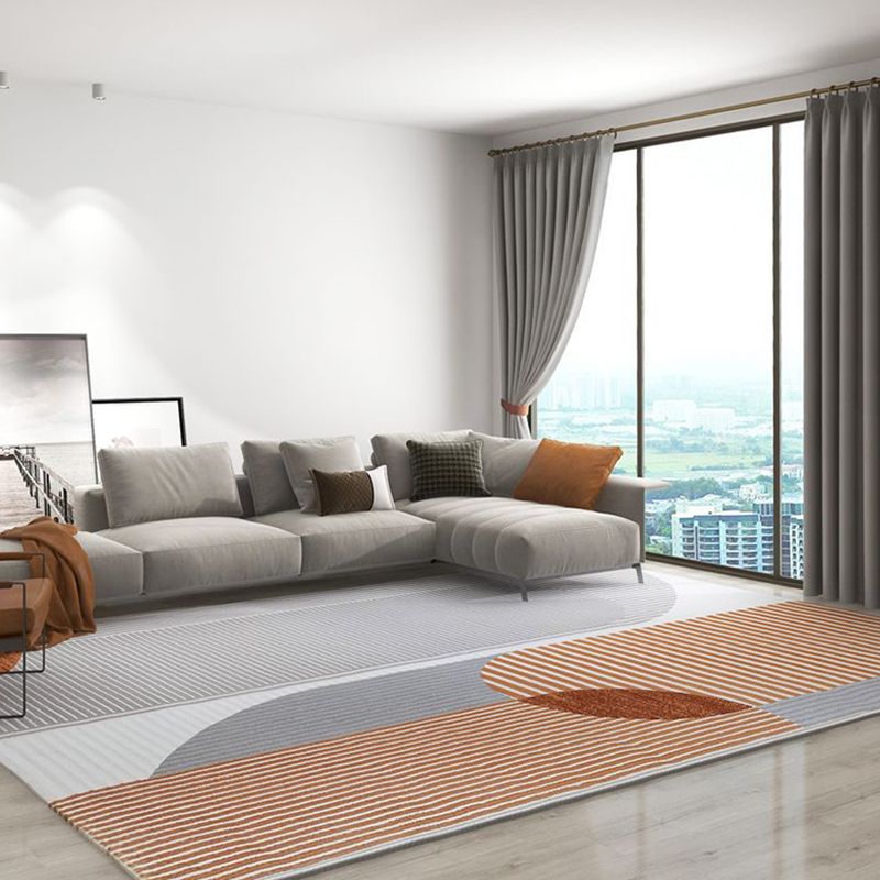 Orange Straight Stripe Rug Polyester Modern Rug Stain Resistant Rug for Living Room