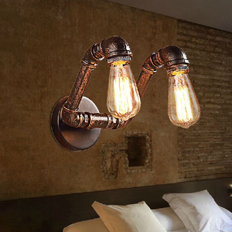 Gebogene Rohrleitungen Badezimmer Wandlampe Industrial Metall 2 Leuchten Bronze Wandmontage Leuchte