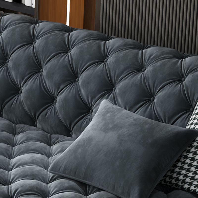 Genuine Leather Tuxedo Arm Sofa 26.8" H Tufted Settee in Blue
