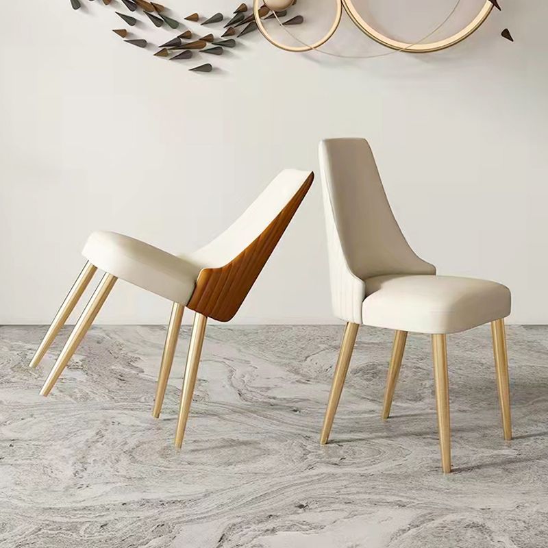 Silla sin brazos de comedor de cuero sintético Glam, silla de comedor de metal para uso doméstico