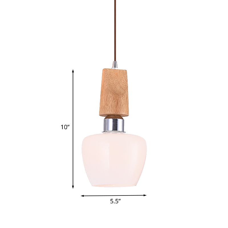 Chrome Tulilip Pendant Vintage 1-Light Grosted Verre blanc Éclairage de suspension avec dessus en bois