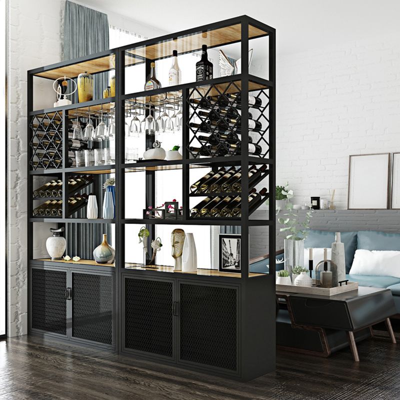 Industrial Freestanding Wine Bottle & Glass Rack Metal Bottle Holder with Shelf