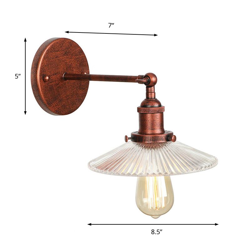 1 Light Scalloped Sconce Light Fixture Rustic Style Copper Ribbed Glass Wall Lamp for Dining Table